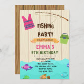 魚釣りガール誕生パーティーの招待 招待状 (正面/裏面)
