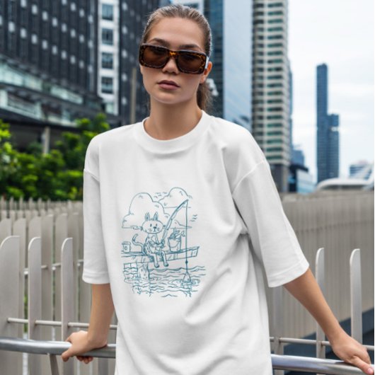 魚釣りキャットドードル Tシャツ