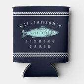 魚釣りキャビンの家族ミニマル名ネイビー素朴ブルー 缶クーラー