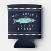 魚釣りキャビンの家族ミニマル名ネイビー素朴ブルー 缶クーラー