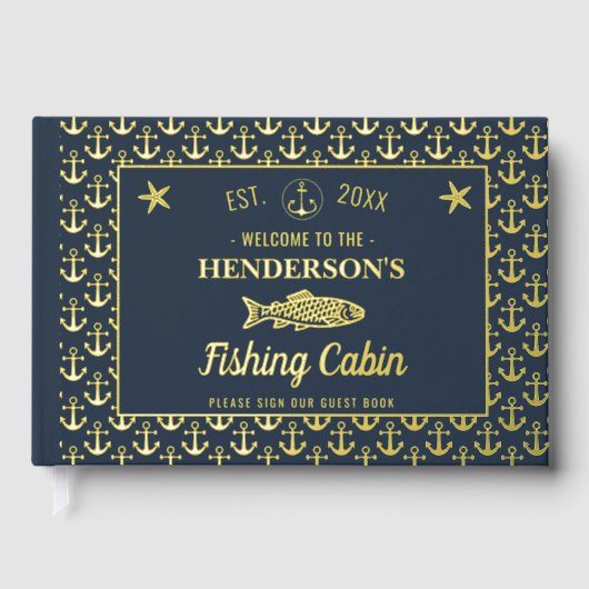 魚釣りキャビンカスタムウェルカムフィッシュいかり金ゴールド ゲストブック (正面)