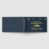 魚釣りキャビンパーソナライズされたウェルカム金ゴールド魚 ゲストブック (全面)