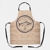 魚釣りキャビンファミリー名ウッドネイビーブルー素朴 エプロン (正面)