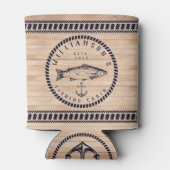 魚釣りキャビンファミリー名ウッドネイビーブルー素朴 缶クーラー (裏面)