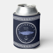 魚釣りキャビンファミリー名ネイビーブルー素朴 缶クーラー (缶正面)
