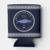 魚釣りキャビンファミリー名ネイビーブルー素朴 缶クーラー (裏面)