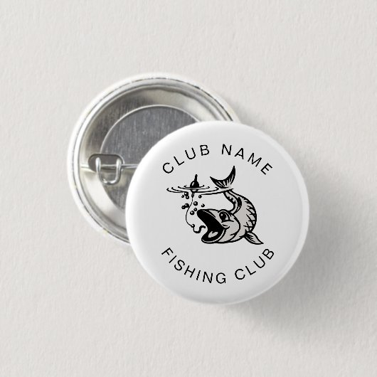 魚釣りクラブネームフィッシュマンガ白黒 缶バッジ (正面&裏面)