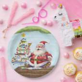 魚釣りクリスマスとサンタクロース ペーパープレート (パーティー)