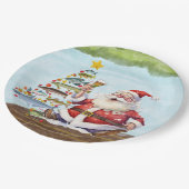 魚釣りクリスマスとサンタクロース ペーパープレート (アングル)