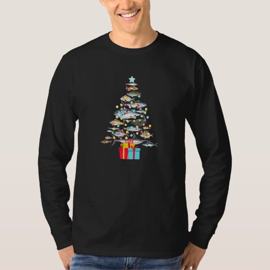 魚釣りクリスマスツリー Tシャツ (正面)