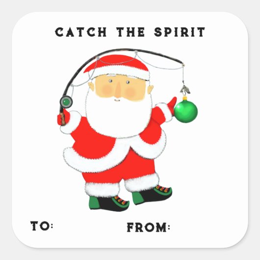 魚釣りクリスマスホリデーギフトラベル スクエアシール (正面)