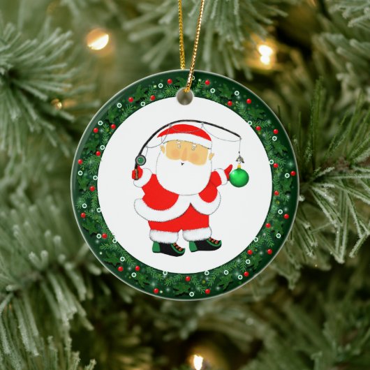 魚釣りクリスマスホリデーギフト セラミックオーナメント (ツリー)