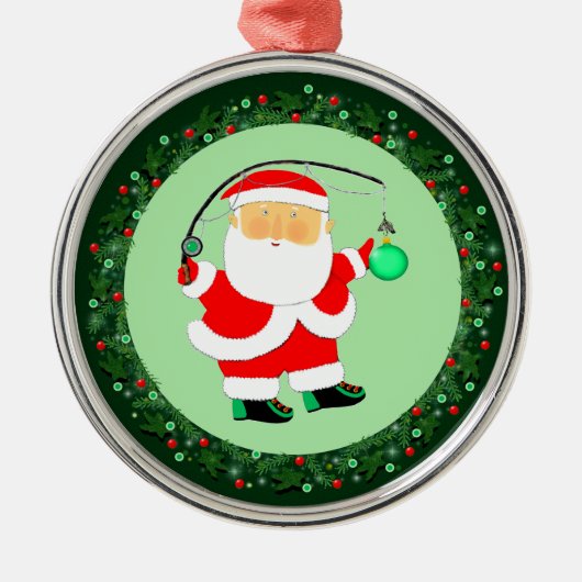 魚釣りクリスマス収集可能なセラミックオーナメント メタルオーナメント (正面)