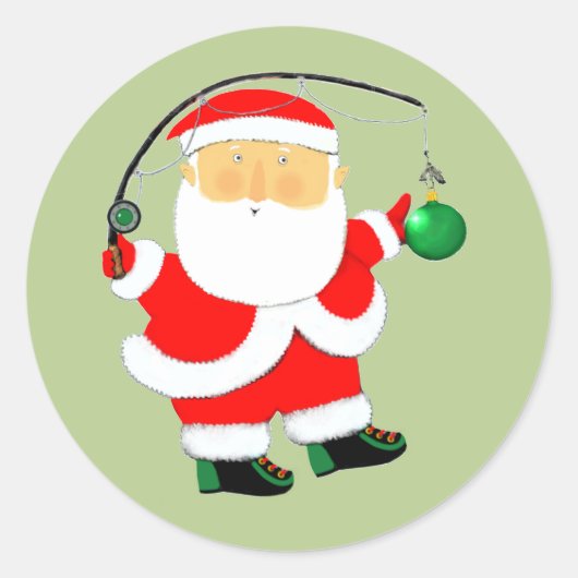 魚釣りクリスマス ラウンドシール (正面)