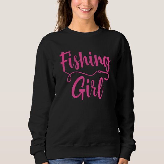魚釣りグラフィック女性と魚釣りガール2 スウェットシャツ (正面)