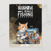 魚釣りグリーティングカードの水色 ポストカード (正面)