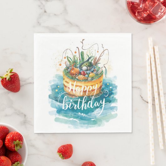 魚釣りケーキ誕生日パーティー魚釣り愛好家 スタンダードランチョンナプキン (インサイチュ)