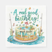 魚釣りケーキ誕生日パーティー魚釣り愛好家 スタンダードランチョンナプキン (正面)