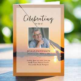 魚釣りサンセット写真お祝いの葬式 プログラム