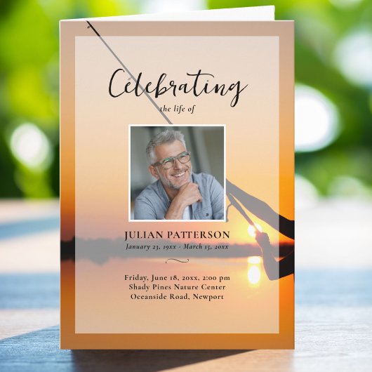 魚釣りサンセット写真お祝いの葬式 プログラム