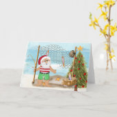 魚釣りサンタクリスマスカード カード (黄色い花)