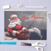 魚釣りサンタクロースメリークリスマスデクページ 薄葉紙 (クラフト)