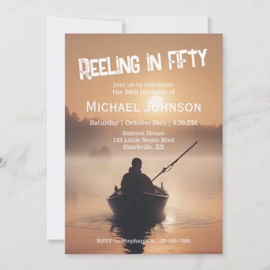 魚釣りサンライズフィッシャーマン50誕生日 招待状 (正面)
