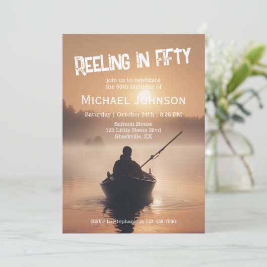 魚釣りサンライズフィッシャーマン50誕生日 招待状 (スタンド正面)