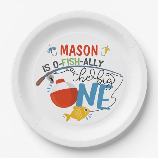 魚釣りザビッグワン誕生日紙プレート ペーパープレート (正面)