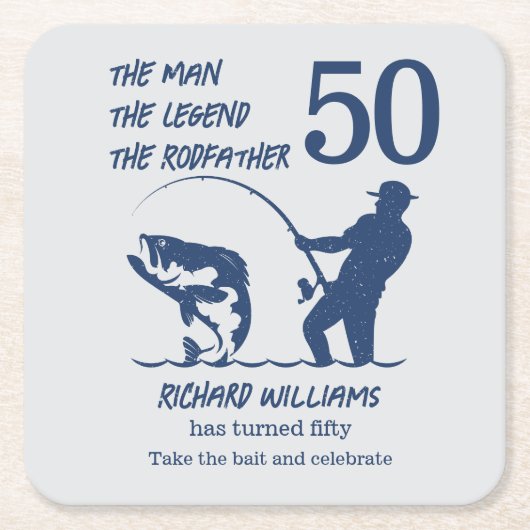 魚釣りザロードファービッグフィッシュ50誕生日 スクエアペーパーコースター (正面)