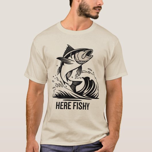 魚釣りシャツここおもしろいフィッシュTシャツ Tシャツ (正面)