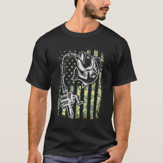 魚釣りシャツギフトアイディアヴィンテージアメリカンフラグ迷彩柄 Tシャツ