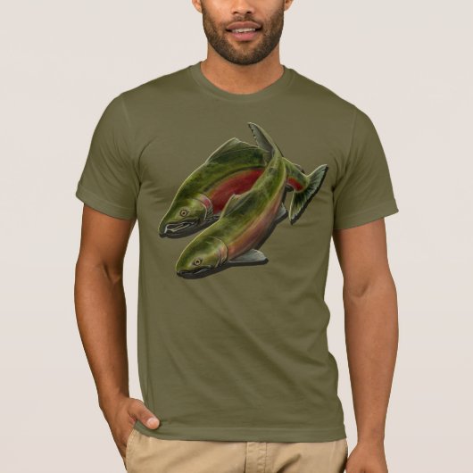 魚釣りシャツコホサーモンメンズTシャツ Tシャツ (正面)