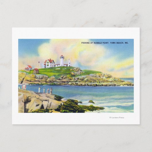 魚釣りシーンアットヌブルポイントオンヨークビーチ ポストカード (正面)