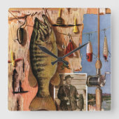 魚釣りスチルライフバイジョンアサートン スクエア壁時計 (正面)