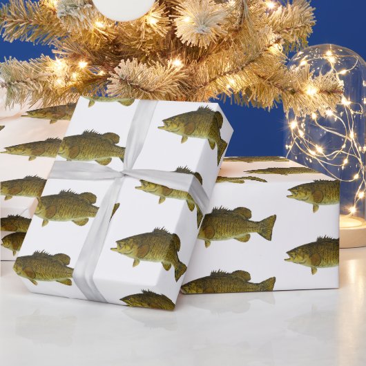 魚釣りスモールマウスバスパターンメンズパーティー ラッピングペーパー (クリスマス)