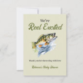 魚釣りセージ緑リール励起ベビーシャワー サンキューカード (正面)