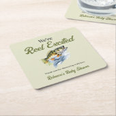 魚釣りセージ緑リール励起ベビーシャワー スクエアペーパーコースター (アングル)