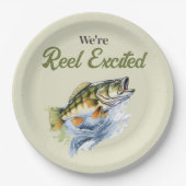 魚釣りセージ緑リール励起ベビーシャワー ペーパープレート (正面)