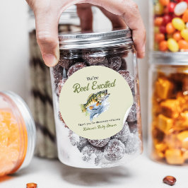 魚釣りセージ緑リール励起ベビーシャワー ラウンドシール