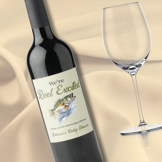 魚釣りセージ緑リール励起ベビーシャワー ワインラベル