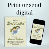 魚釣りセージ緑リール励起ベビーシャワー 招待状