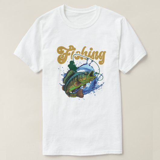 魚釣りタイポグラフィtシャツデザインベクトルイラストレット tシャツ (デザイン正面)
