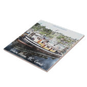 魚釣りタグボート5水彩アート6"タイル タイル (側面)