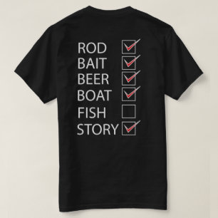 魚釣りチェックオフリおもしろいスト（黒Tシャツ） Tシャツ