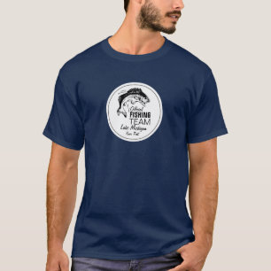魚釣りチーおもしろいム青シャツ 名前と湖 Tシャツ