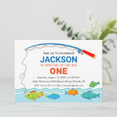 魚釣りテーマの最初の誕生日パーティーの招待 招待状 (スタンド正面)