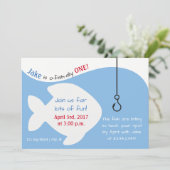 魚釣りテーマの誕生日パーティー招待状 招待状 (スタンド正面)