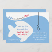 魚釣りテーマの誕生日パーティー招待状 招待状 (正面/裏面)