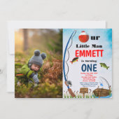 魚釣りテーマリールフィッシュボーイ1st任意の年齢誕生日 招待状 (正面)